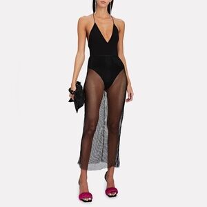 NWT Ronny Kobo Rimi Crystal Black Embellished Maxi Midi Skirt P/XS